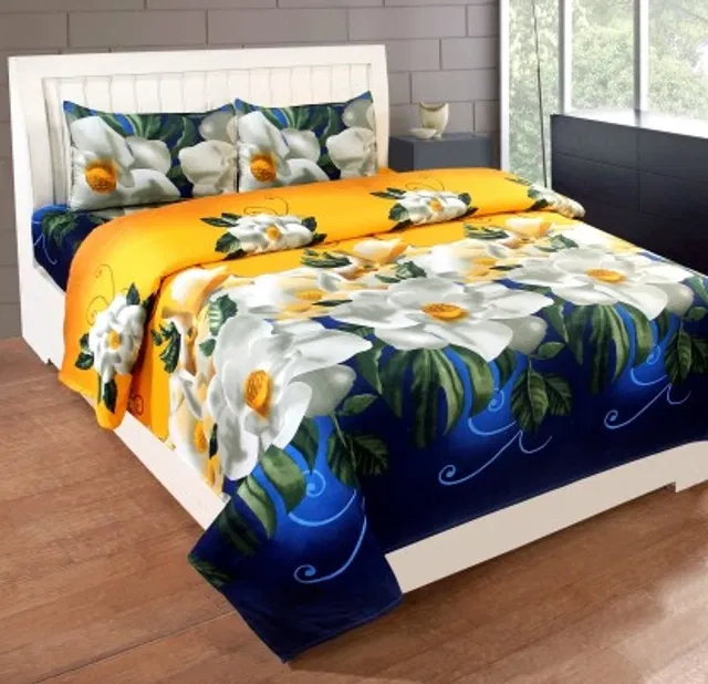 Polycotton 88x88 Inch Bedsheet with 2 Pillow Cover (Multicolor)