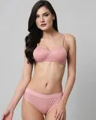 Cotton Blend Solid Padded Bra Lingerie Set for Women (Pink, 30B)