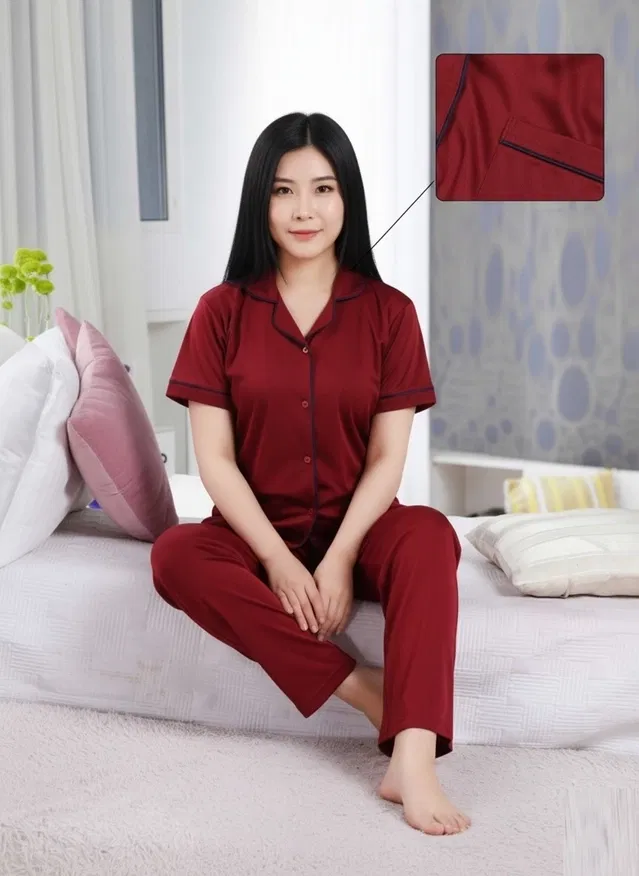 Satin Nightsuit for Women (Maroon, XXXL)