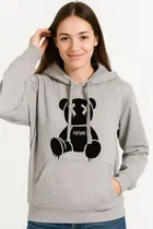 Fleece Printed Hoodie for Women, Grey 