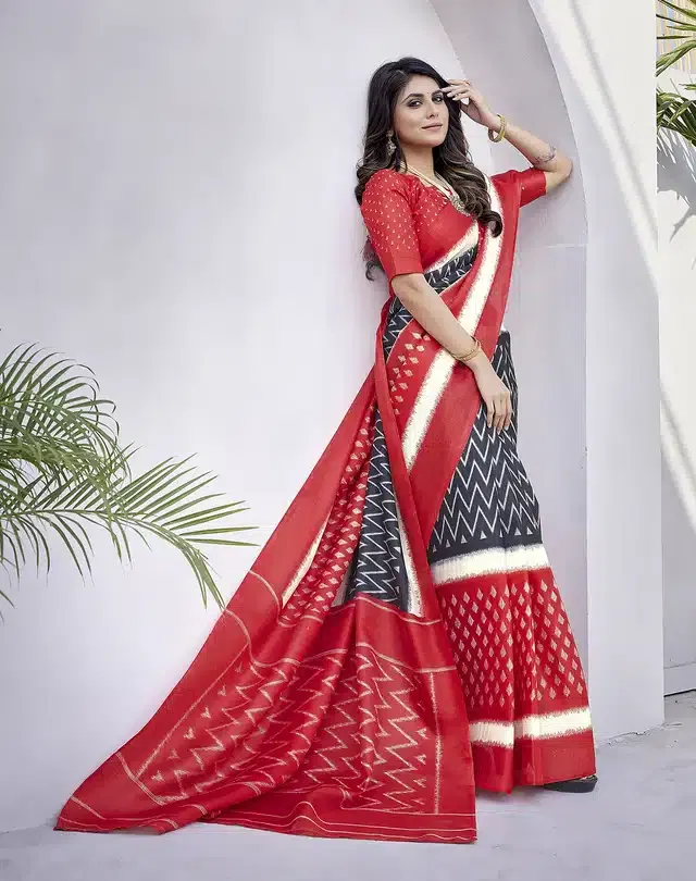 Art Silk Printed Saree for Women (Red, 6 m)