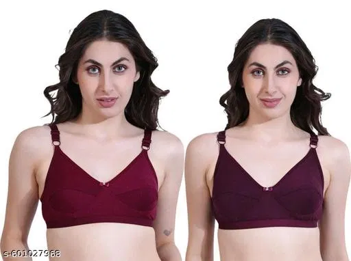 Hosiery Solid Bras for Women, Wine & Maroon, Pack of 2 (36B)