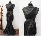 Georgette Solid Saree For Women, Black