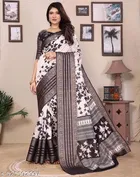 Georgette Printed Saree for Women, Black 