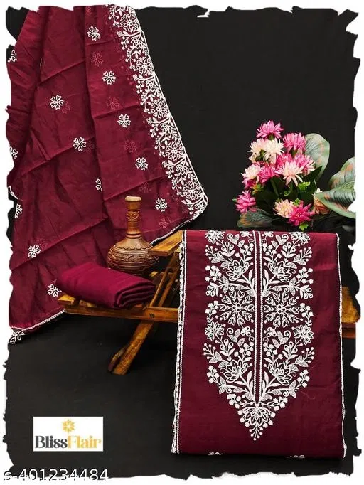 Embroidered Botanical Patiala Suits for Women (Maroon, Un Stitched)