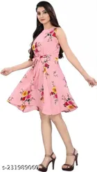 Crepe Printed Flared Dress for Women 