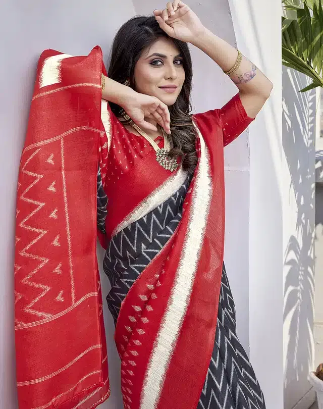 Art Silk Printed Saree for Women (Red, 6 m)