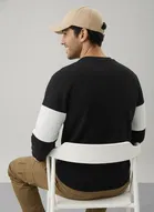 Cotton Blend Colorblocked Sweatshirt for Men, Black 