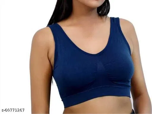 Viscose Spandex Sports Bra for Women, Blue (Free Size)