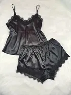 Satin Solid Babydoll for Women (Black, M)