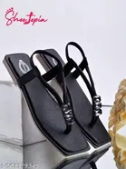 Shoetopia Girls Black Embellished Flat Sandals Size 6.0