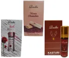 Combo of Radhe Red Rose with Kesar Chandan & Kasturi Non Alcoholic Roll On Attars for Men & Women 