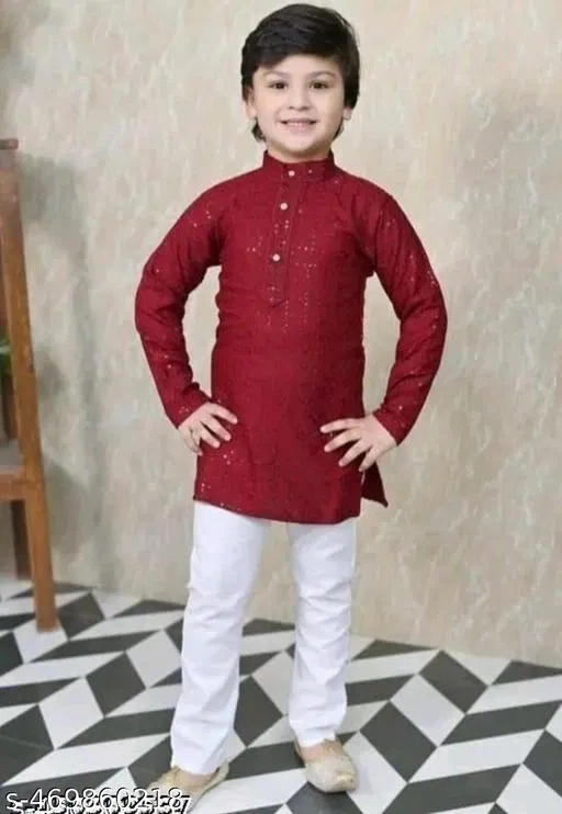 RK TRADERS Embellished Sequinned Kurta Set for Boys (Red, 12-18 Months)