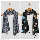 Printed Chiffon Scarves with Tassels for Women, Multicolor, Pack of 2