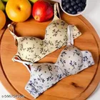 Cotton Printed Bra for Women & Girls, White & Cream, Pack of 3 