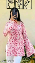 Rayon Printed Short Kurti for Women, Pink 