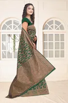 Jacquard Woven Design Saree for Women, Bottle Green 