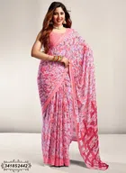 Georgette Printed Saree for Women (Pink, 6 m)