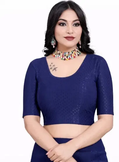Readymade Stretchable Polyester Blouses for Women ,Navy Blue (XL)