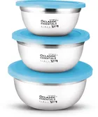 Stainless Steel Airtight Containers with Plastic Lids (Silver & Blue, Set of 3)