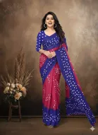 Art Silk Printed Saree for Women, Pink & Blue 