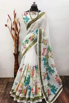 Linen Printed Saree for Women 