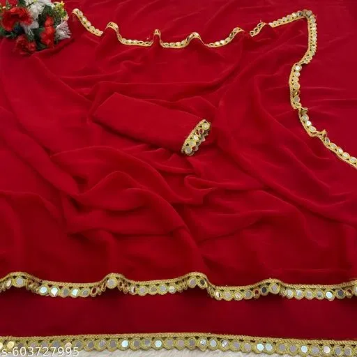 Festive Saree for Women (Red, Free Size)