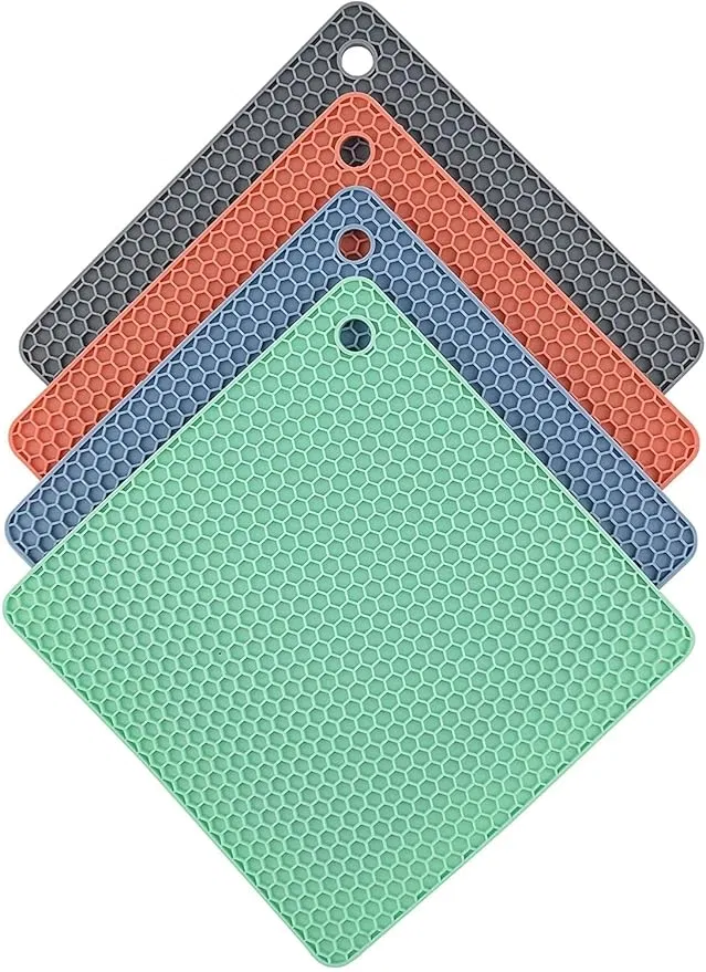 Silicone Trivet Mats - Hot Pot Holders - Drying Mat Our potholders Kitchen Tools is Heat Resistant (Pack of 4)