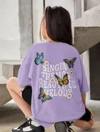 Round Neck Printed T-Shirt for Girls (Purple, 6-7 Years)