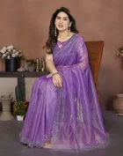 Bollywood Purple Organza Net Saree for Women