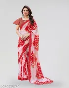 Georgette Printed Saree for Women, Red 
