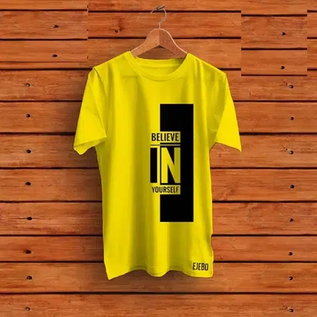 Round Neck Printed T-Shirt for Men (Yellow, XL)