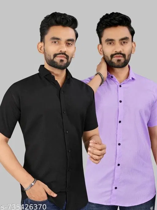 Casual Shirts for Men, Pack of 2 (Black, M)
