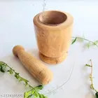 Wooden Carved Mortar & Pestle, Brown, Set of 1