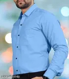 Cotton Blend Solid Shirt for Men, Aqua Blue 