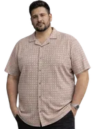 Cotton Blend Printed Shirt for Men, Beige 