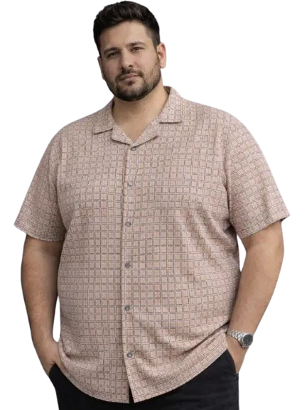 Cotton Blend Printed Shirt for Men, Beige (5XL)