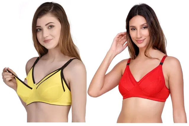 Cotton Blend Solid Non Padded Feeding Bras for Women (Multicolor, 40) (Pack of 2)
