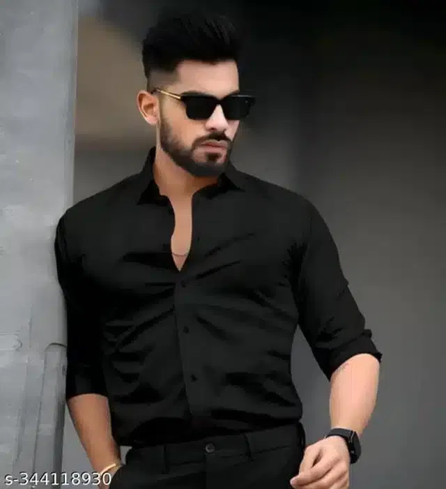 Cotton Full Sleeves Shirt for Men (Black, M)