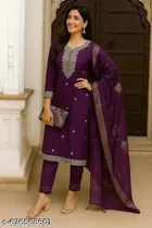 Embroidered Silk Kurta Set for Women 