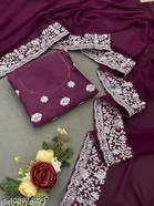 Georgette Embellished Saree For Women, Purple