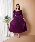 Cotton Blend Solid Midi Dress for Women 