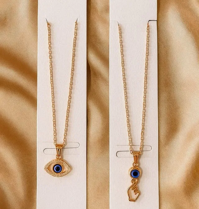Women's Heart & Flower Evil Eye Pendant Necklace Set (Pack of 2)