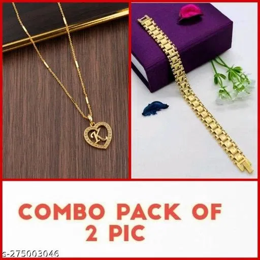 Alloy Pendant with Chain & Bracelet for Women (Multicolor, Set of 2)