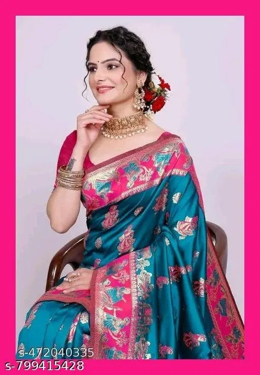 Kanjeevaram Saree for Women (Blue, Free Size)