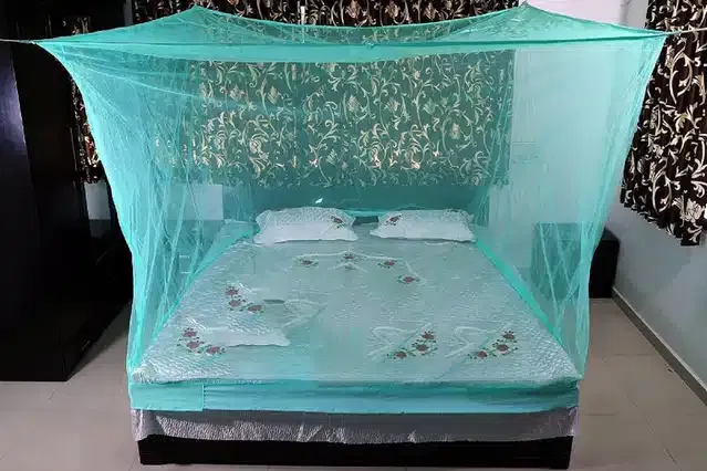Polyester Double Bed Mosquito Net (Green, 6x6 feet)