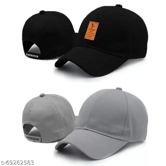 Cotton Cap for Men & Women (Black & Grey, Pack of 2)