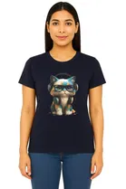 Cotton Blend Printed T-shirt for Women, Navy Blue 