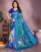 Art Silk Printed Saree for Women, Blue 