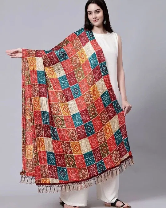 Chinon Printed Dupatta for Women (Multicolor)